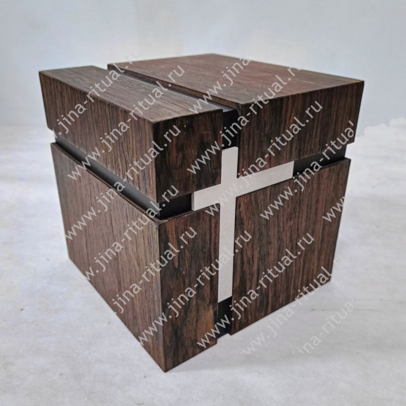 Урна для праха «Куб с крестом» шпон венге